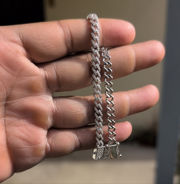 Rhodium Finish 925 Sterling Silver 5.5mm CZ Encrusted Monaco Bracelet 7" - Picture 2 of 5